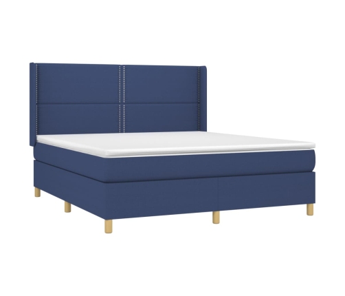 Cama box spring con colchón tela azul 160x200 cm