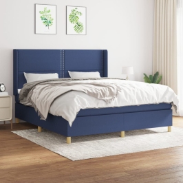 Cama box spring con colchón tela azul 160x200 cm