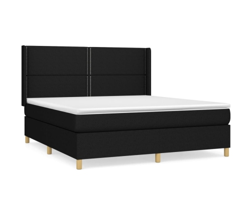 Cama box spring con colchón tela negro 180x200 cm