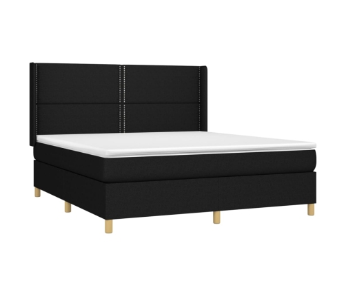 Cama box spring con colchón tela negro 180x200 cm