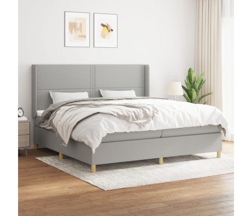 Cama box spring con colchón tela gris claro 200x200 cm