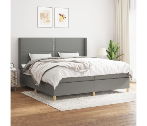 Cama box spring con colchón tela gris oscuro 200x200 cm