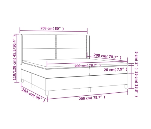 Cama box spring con colchón tela gris taupe 200x200 cm