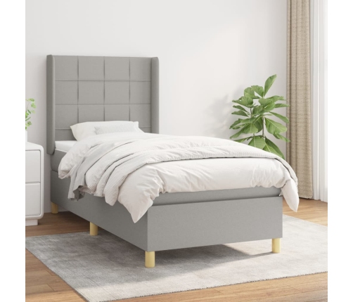 Cama box spring con colchón tela gris claro 80x200 cm