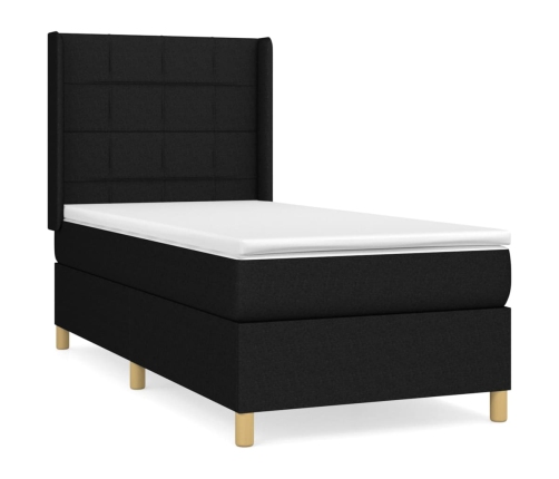 Cama box spring con colchón tela negro 80x200 cm