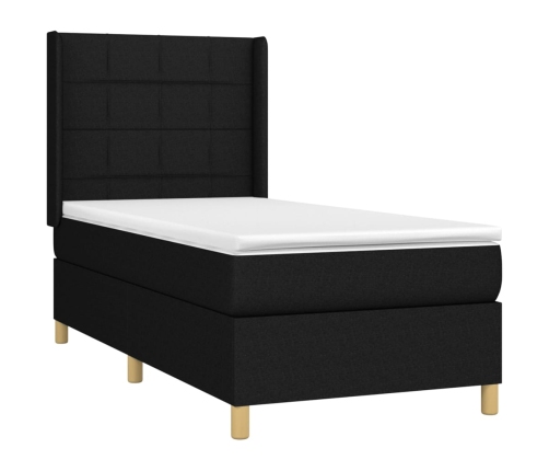 Cama box spring con colchón tela negro 80x200 cm