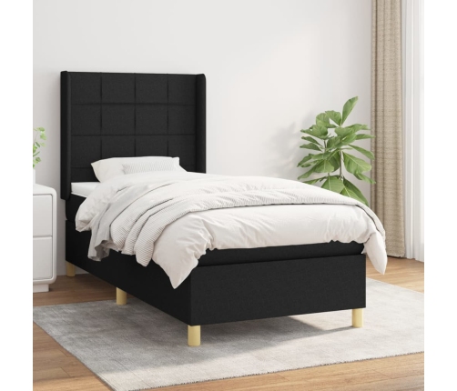 Cama box spring con colchón tela negro 80x200 cm