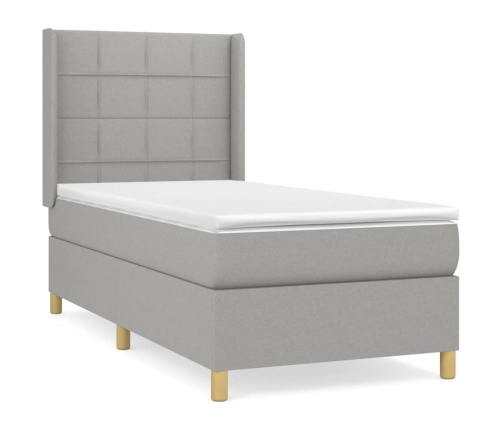 Cama box spring con colchón tela gris claro 100x200 cm