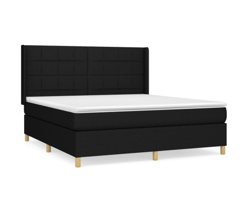 Cama box spring con colchón tela negro 160x200 cm