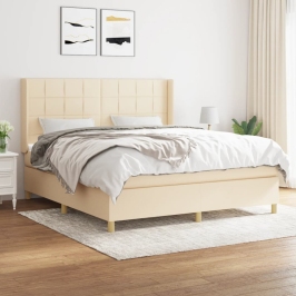 Cama box spring con colchón tela color crema 180x200 cm