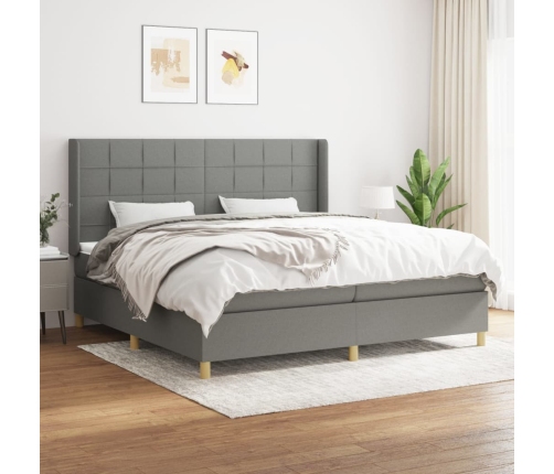 Cama box spring con colchón tela gris oscuro 200x200 cm