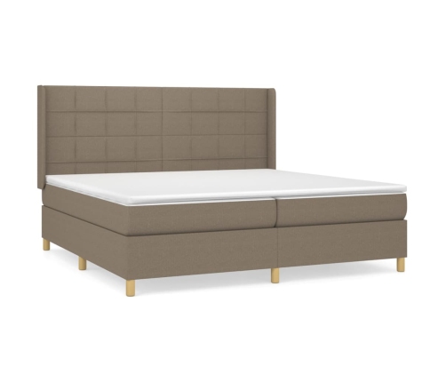 Cama box spring con colchón tela gris taupe 200x200 cm