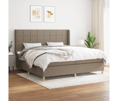 Cama box spring con colchón tela gris taupe 200x200 cm