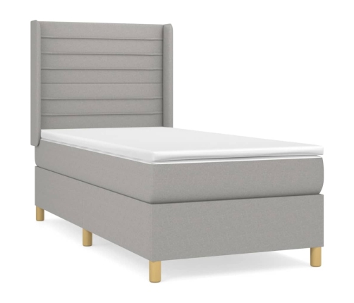 Cama box spring con colchón tela gris claro 80x200 cm