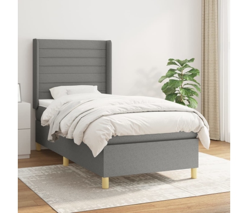 Cama box spring con colchón tela gris oscuro 80x200 cm