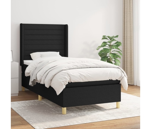 Cama box spring con colchón tela negro 80x200 cm