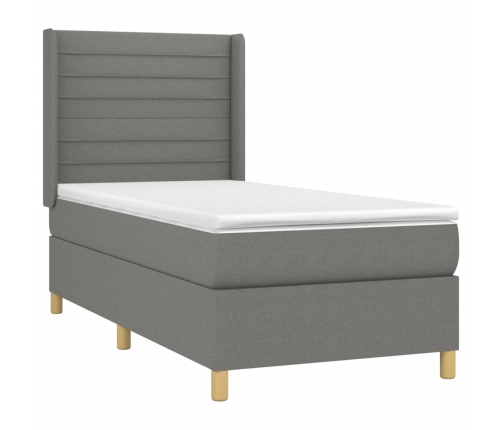 Cama box spring con colchón tela gris oscuro 90x190 cm