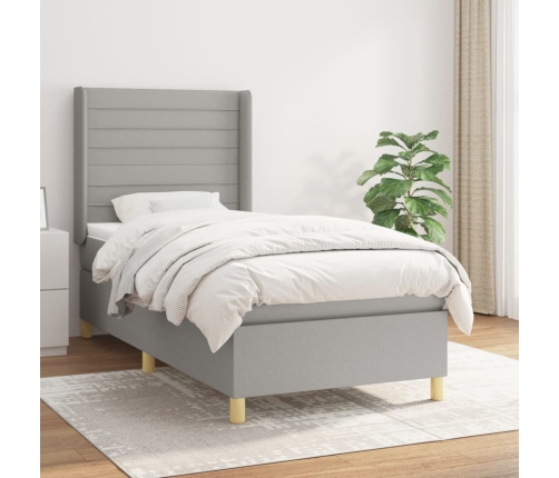 Cama box spring con colchón tela gris claro 90x200 cm