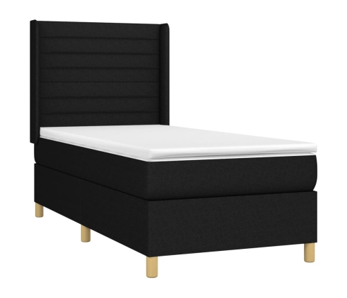 Cama box spring con colchón tela negro 90x200 cm