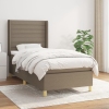 Cama box spring con colchón tela gris taupe 90x200 cm