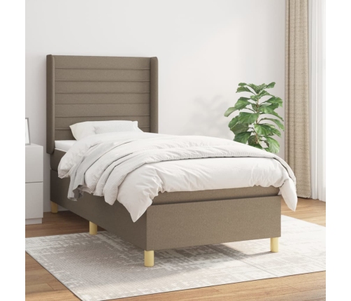 Cama box spring con colchón tela gris taupe 90x200 cm