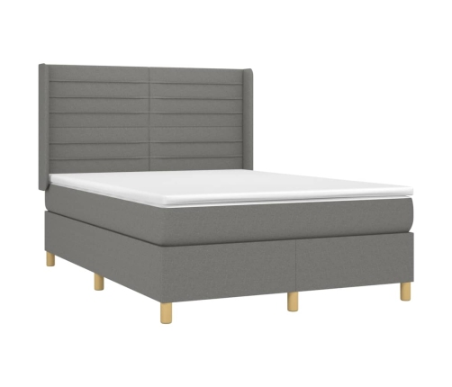 Cama box spring con colchón tela gris oscuro 140x190 cm