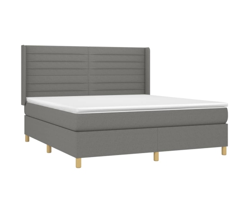 Cama box spring con colchón tela gris oscuro 160x200 cm