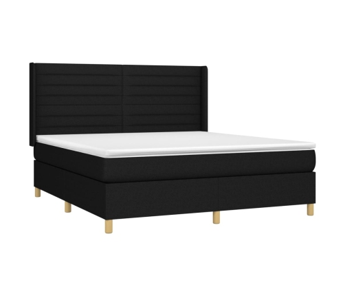 Cama box spring con colchón tela negro 160x200 cm