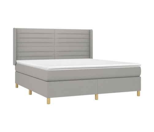 Cama box spring con colchón tela gris claro 180x200 cm