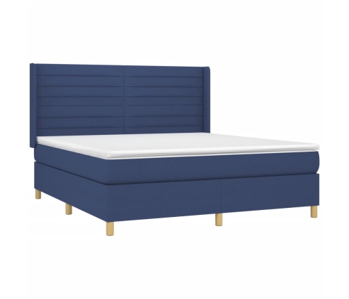 Cama box spring con colchón tela azul 180x200 cm