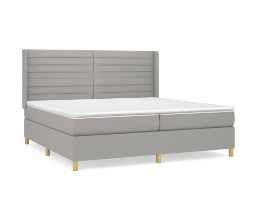 Cama box spring con colchón tela gris claro 200x200 cm