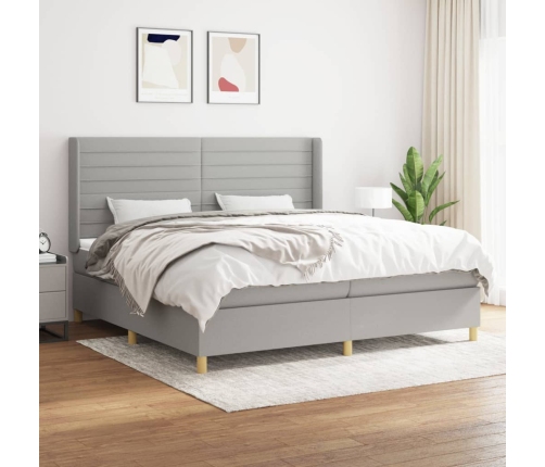 Cama box spring con colchón tela gris claro 200x200 cm