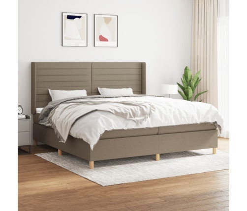 Cama box spring con colchón tela gris taupe 200x200 cm