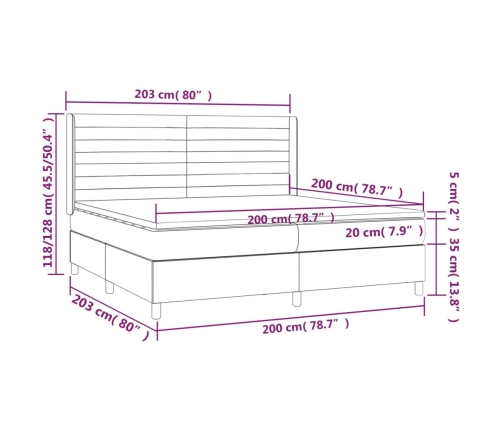 Cama box spring con colchón tela azul 200x200 cm