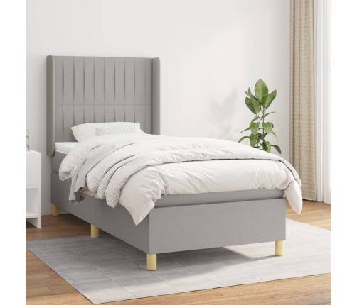 Cama box spring con colchón tela gris claro 90x190 cm