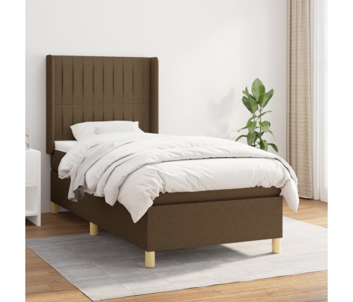 Cama box spring con colchón tela marrón oscuro 90x190 cm