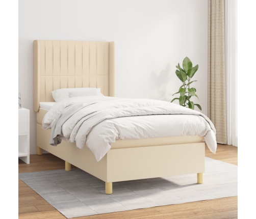 Cama box spring con colchón tela color crema 90x190 cm