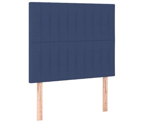 Cama box spring con colchón tela azul 90x190 cm