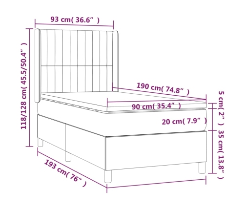 Cama box spring con colchón tela azul 90x190 cm