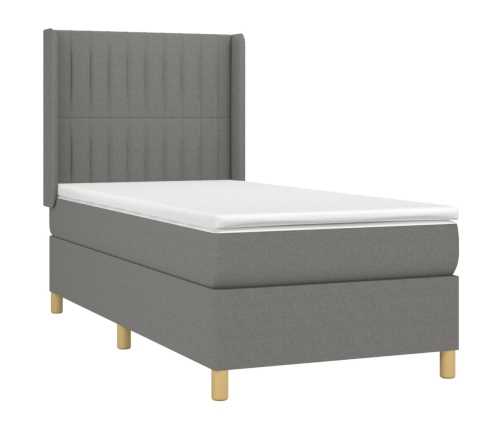 Cama box spring con colchón tela gris oscuro 90x200 cm