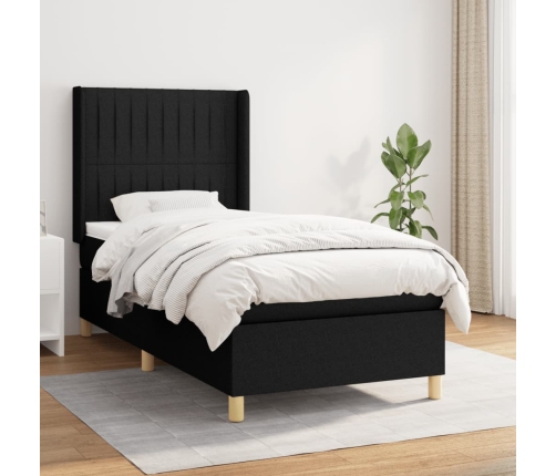 Cama box spring con colchón tela negro 90x200 cm