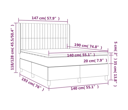 Cama box spring con colchón tela azul 140x190 cm