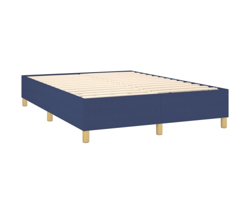 Cama box spring con colchón tela azul 140x200 cm