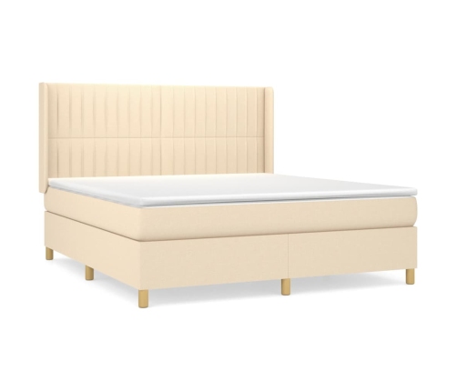 Cama box spring con colchón tela color crema 160x200 cm