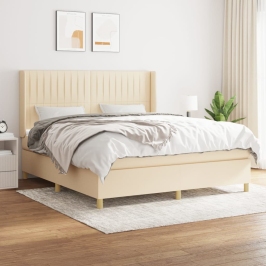 Cama box spring con colchón tela color crema 160x200 cm