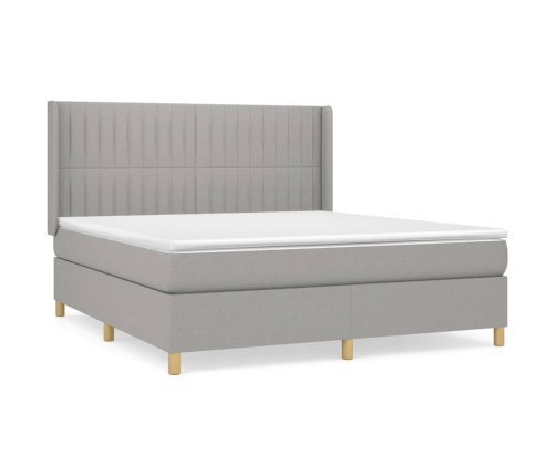 Cama box spring con colchón tela gris claro 180x200 cm