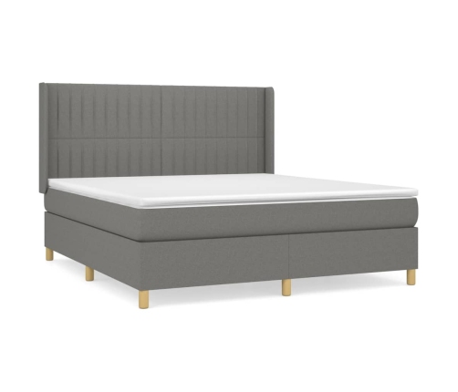 Cama box spring con colchón tela gris oscuro 180x200 cm