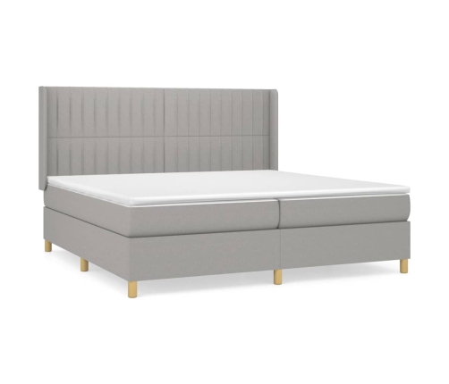 Cama box spring con colchón tela gris claro 200x200 cm