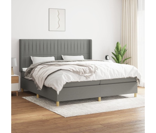 Cama box spring con colchón tela gris oscuro 200x200 cm