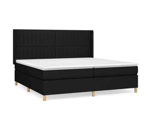 Cama box spring con colchón tela negro 200x200 cm